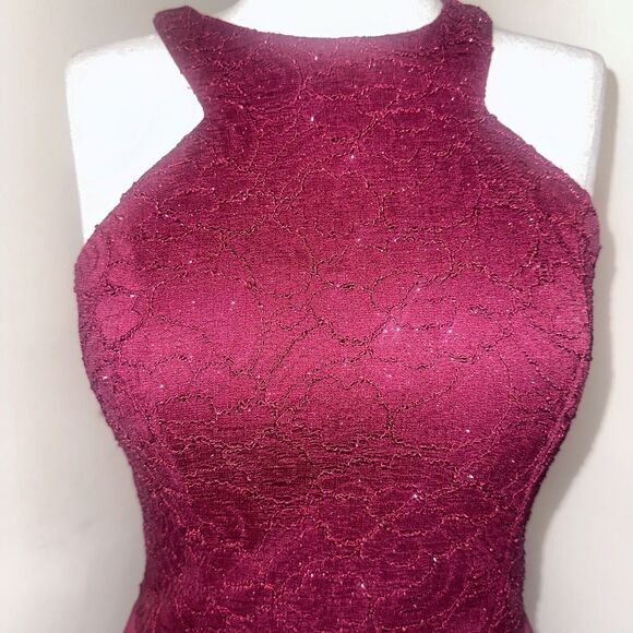 Speechless Prom Hi-Low Open Back A-Line Lace Sparkle Dress Burgundy Sz 9 EUC - Picture 2 of 16